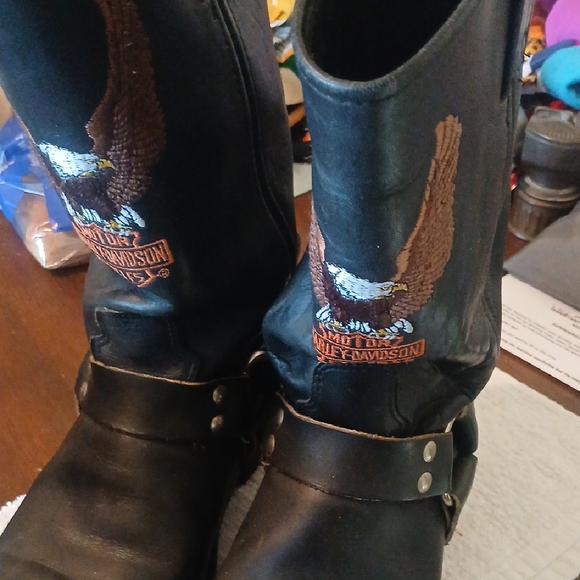 Harley-Davidson Black Leather Boots with Eagle Embroidery - Picture 1 of 3